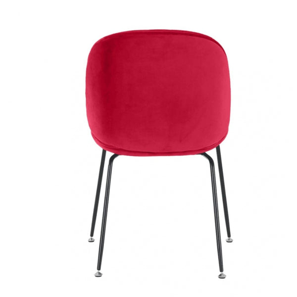 Luxurious Red Velvet Dining Chair with Black Metal Legs