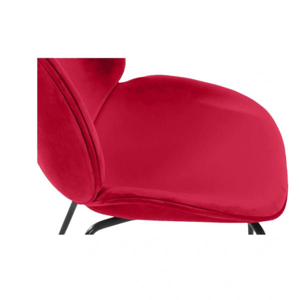 Luxurious Red Velvet Dining Chair with Black Metal Legs