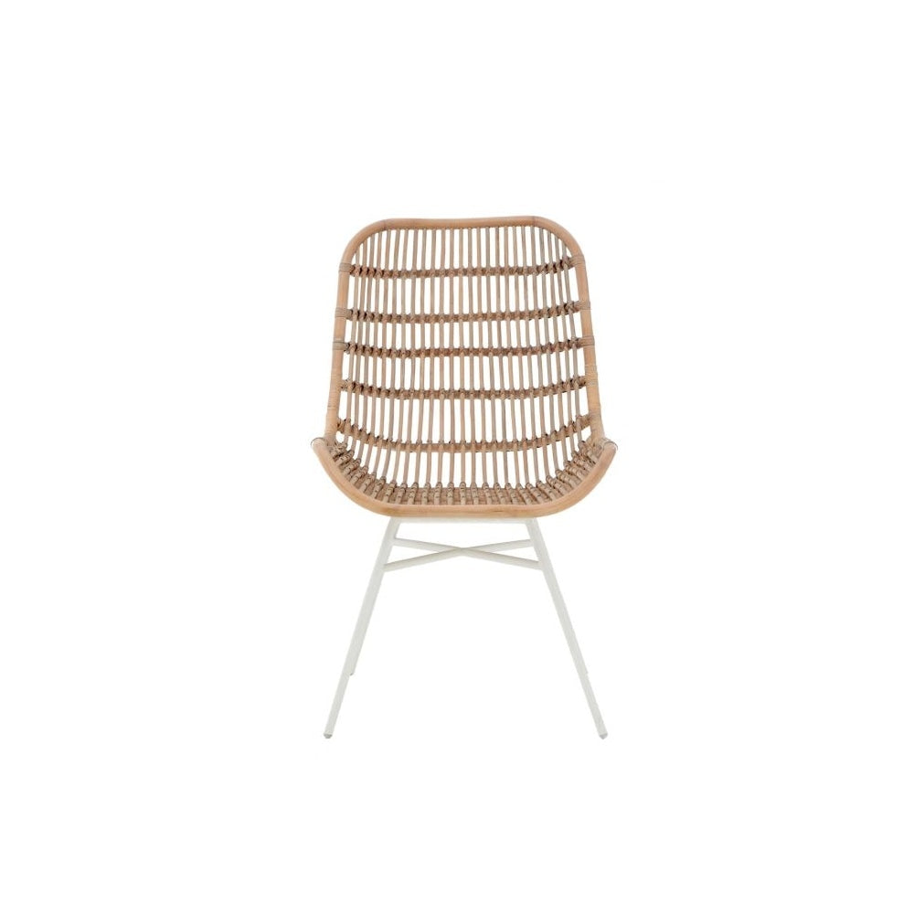 White Wash Natural Rattan Dining Chair With White Iron Legs