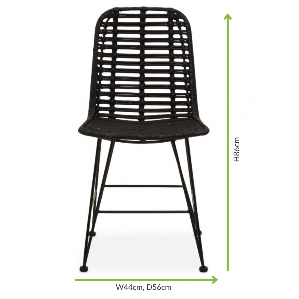 Black Natural Rattan Dining Chair With Black Metal Legs