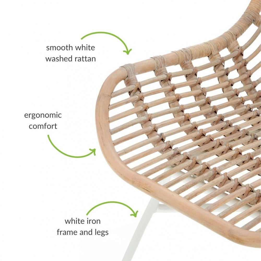 White Wash Natural Rattan Dining Chair With White Iron Legs