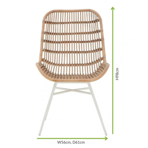 White Wash Natural Rattan Dining Chair With White Iron Legs