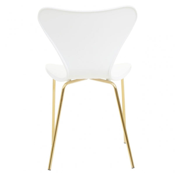 Luxe White Plastic Moulded Dining Chair With Gold Metal Legs
