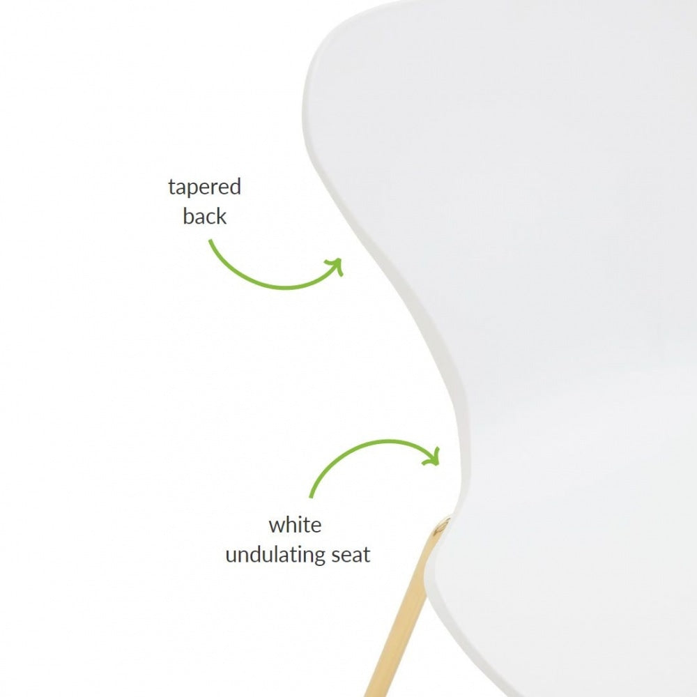 Luxe White Plastic Moulded Dining Chair With Gold Metal Legs