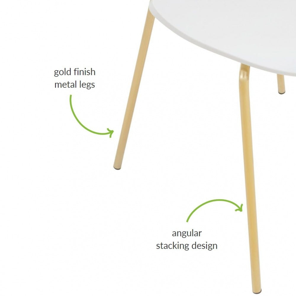 Luxe White Plastic Moulded Dining Chair With Gold Metal Legs