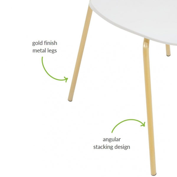 Luxe White Plastic Moulded Dining Chair With Gold Metal Legs