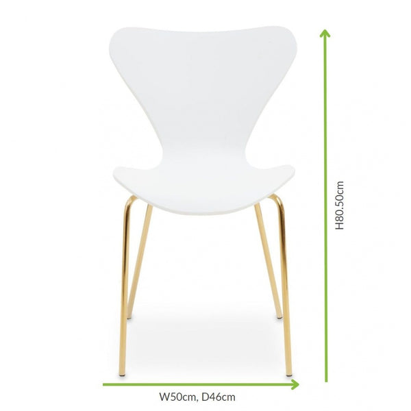 Luxe White Plastic Moulded Dining Chair With Gold Metal Legs