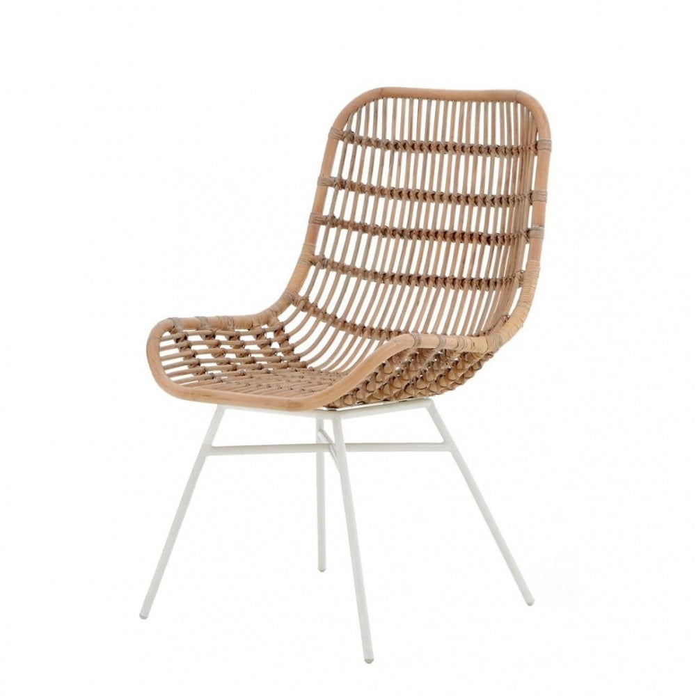 White Wash Natural Rattan Dining Chair With White Iron Legs
