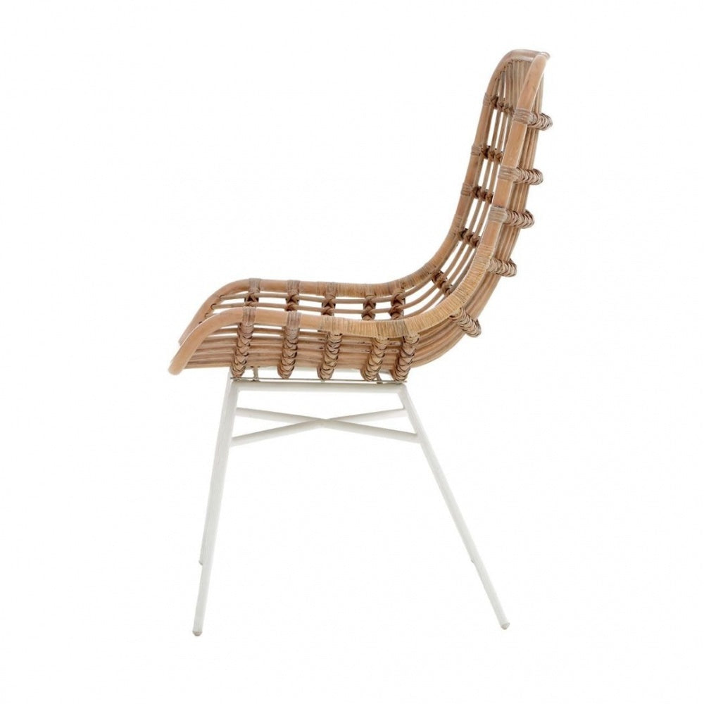 White Wash Natural Rattan Dining Chair With White Iron Legs