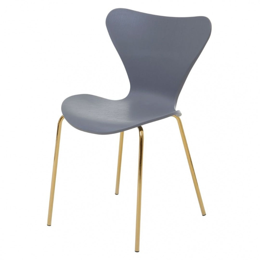 Luxe Grey Plastic Moulded Dining Chair With Gold Metal Legs