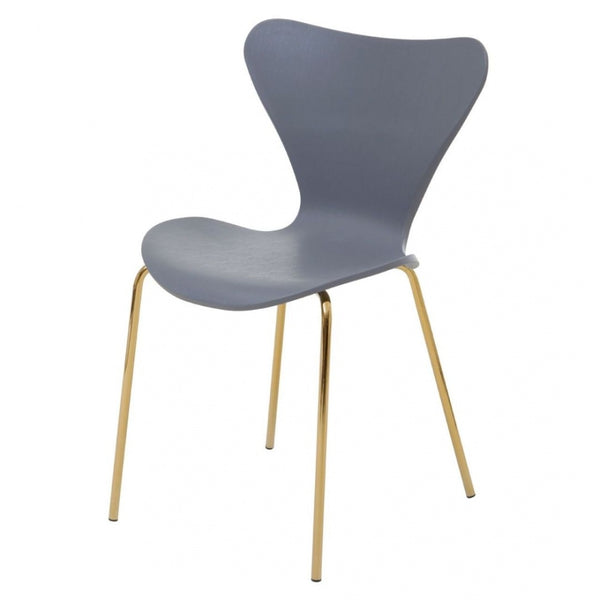 Luxe Grey Plastic Moulded Dining Chair With Gold Metal Legs