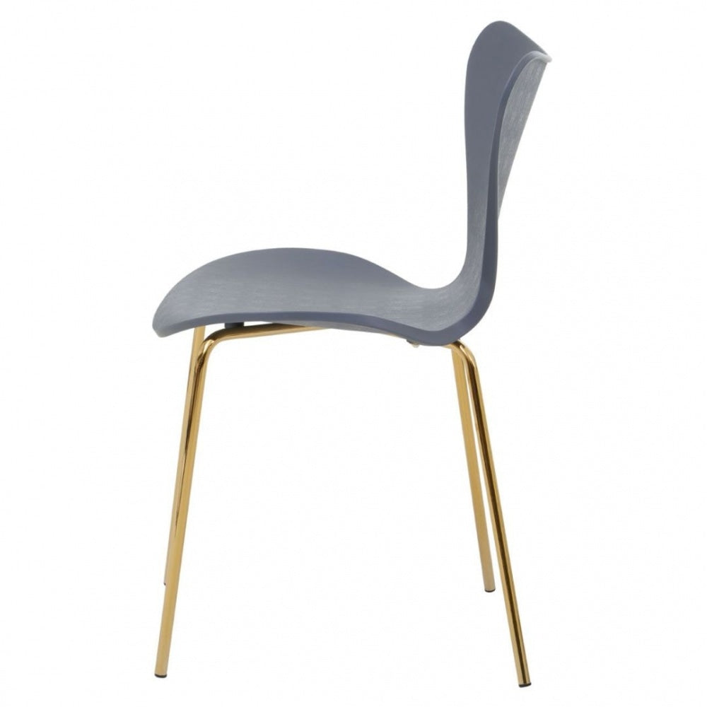 Luxe Grey Plastic Moulded Dining Chair With Gold Metal Legs