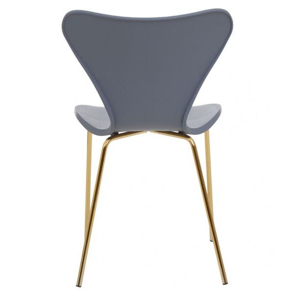 Luxe Grey Plastic Moulded Dining Chair With Gold Metal Legs