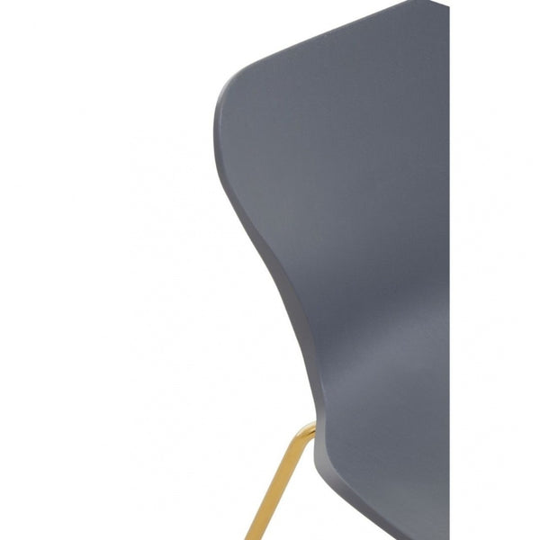 Luxe Grey Plastic Moulded Dining Chair With Gold Metal Legs