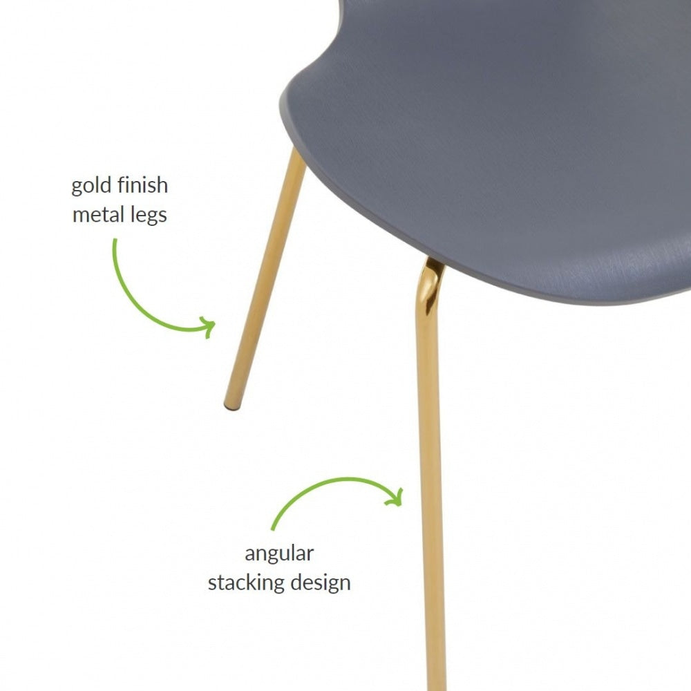 Luxe Grey Plastic Moulded Dining Chair With Gold Metal Legs