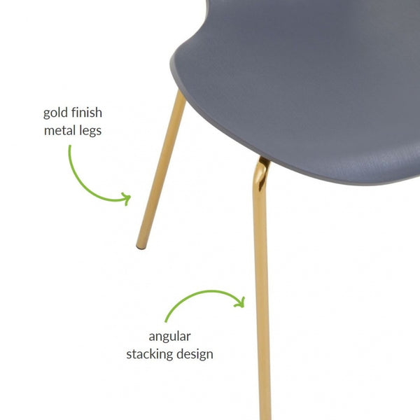 Luxe Grey Plastic Moulded Dining Chair With Gold Metal Legs