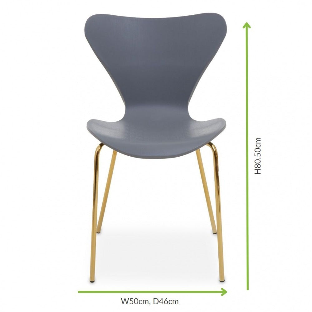 Luxe Grey Plastic Moulded Dining Chair With Gold Metal Legs