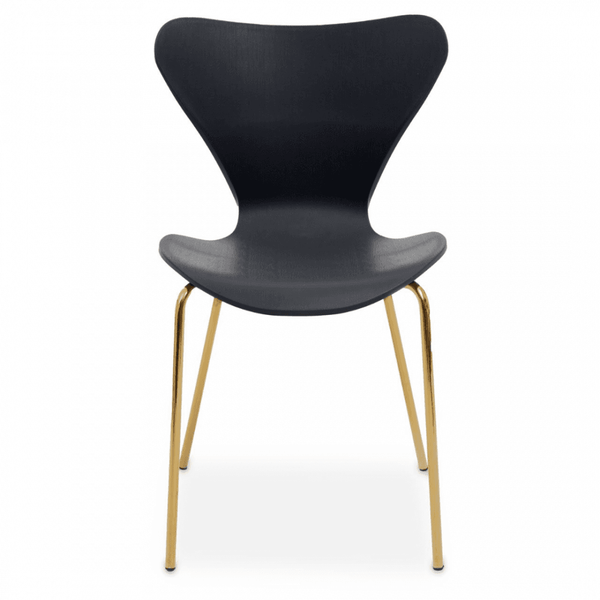 Luxe Black Plastic Moulded Dining Chair With Gold Metal Legs