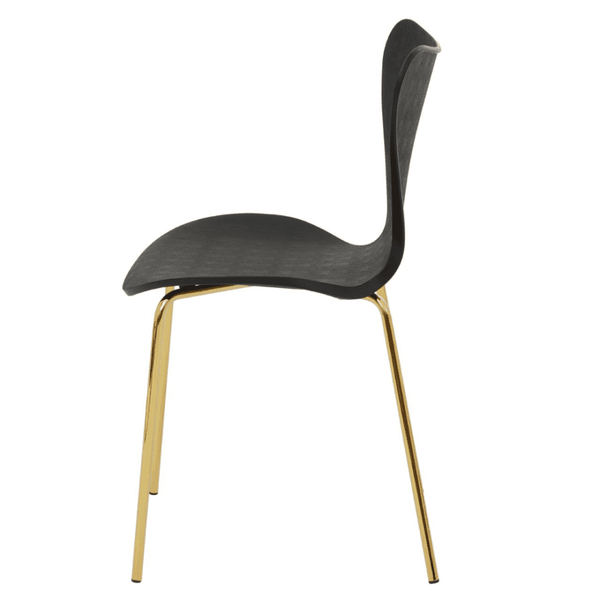 Luxe Black Plastic Moulded Dining Chair With Gold Metal Legs