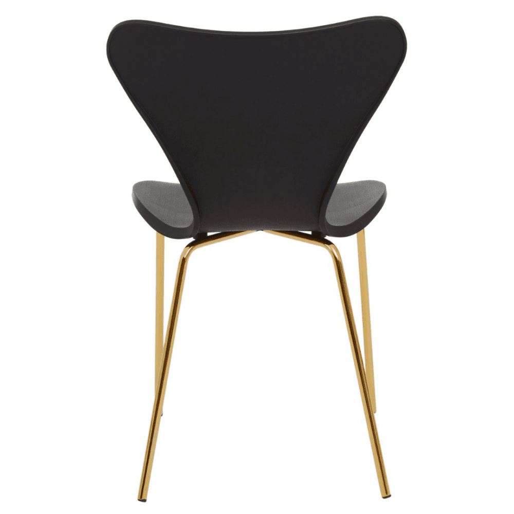 Luxe Black Plastic Moulded Dining Chair With Gold Metal Legs