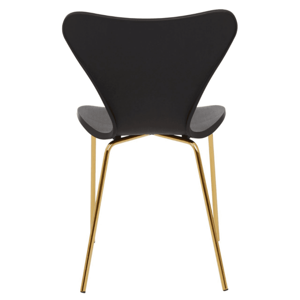 Luxe Black Plastic Moulded Dining Chair With Gold Metal Legs