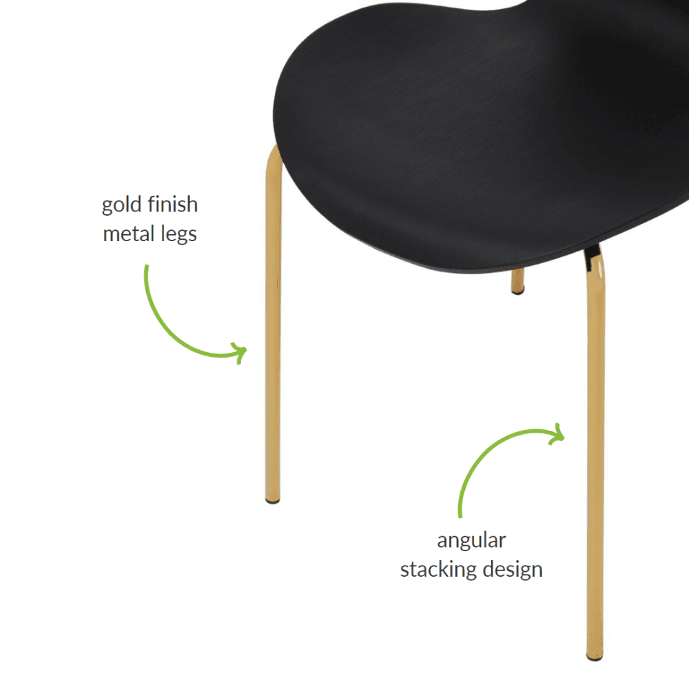 Luxe Black Plastic Moulded Dining Chair With Gold Metal Legs