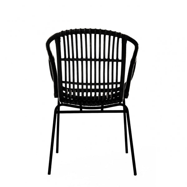 Black Natural Rattan Armchair With Black Iron Legs
