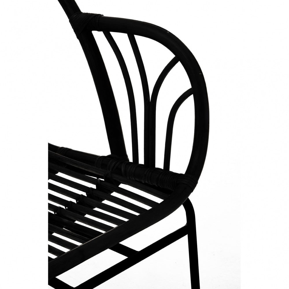 Black Natural Rattan Armchair With Black Iron Legs