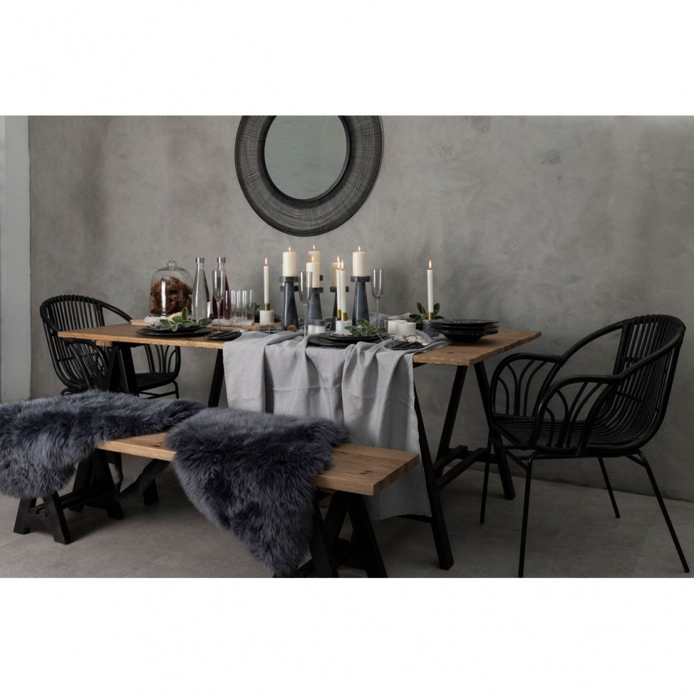 Black Natural Rattan Armchair With Black Iron Legs