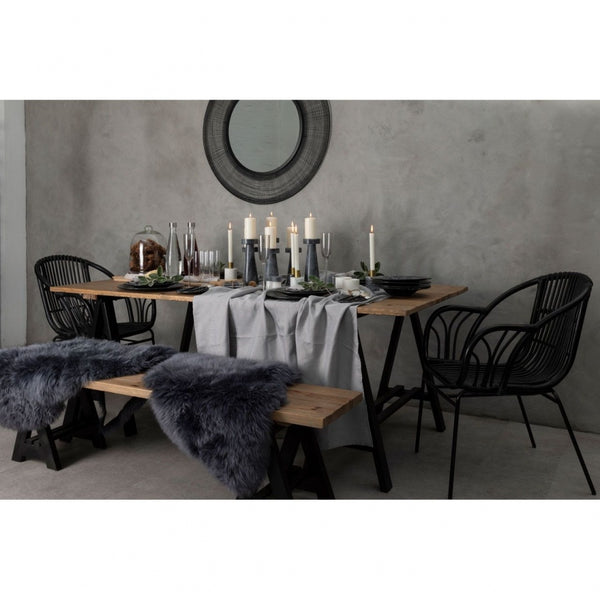 Black Natural Rattan Armchair With Black Iron Legs