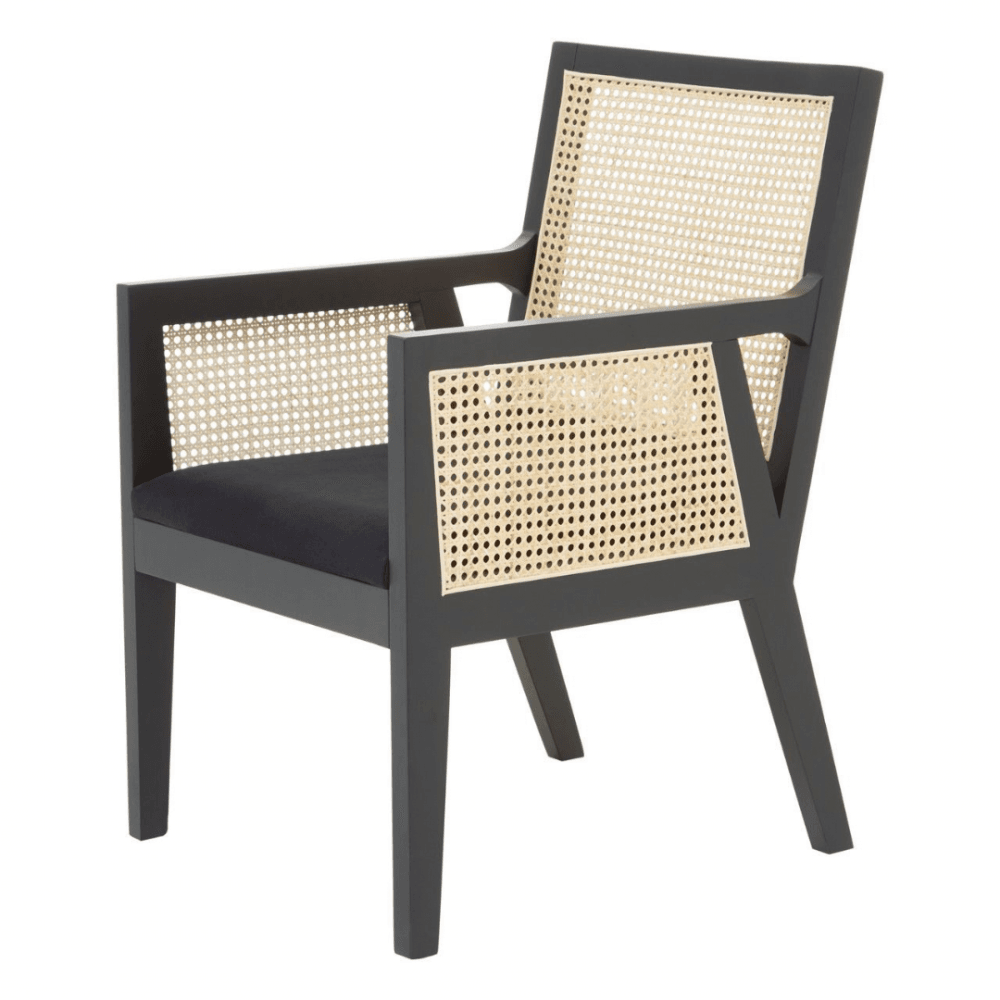 Eco-Friendly Cane Rattan And Velvet Black Armchair