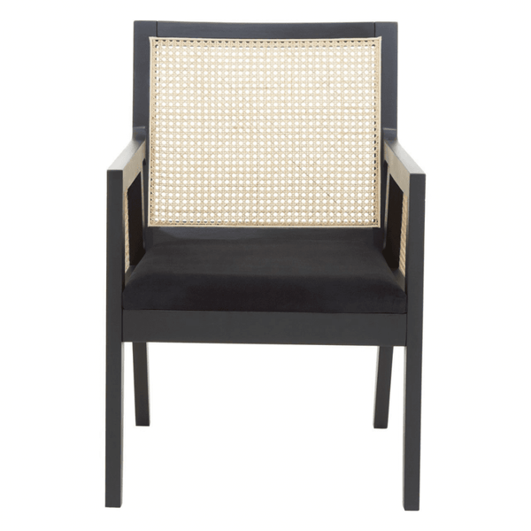 Eco-Friendly Cane Rattan And Velvet Black Armchair