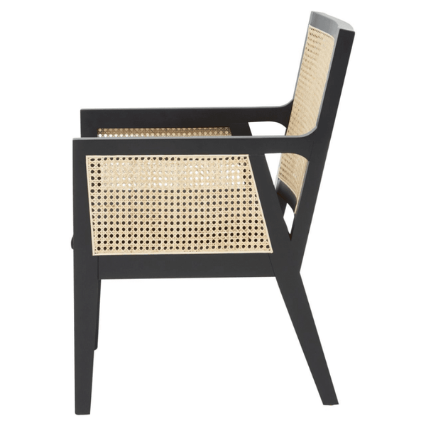 Eco-Friendly Cane Rattan And Velvet Black Armchair