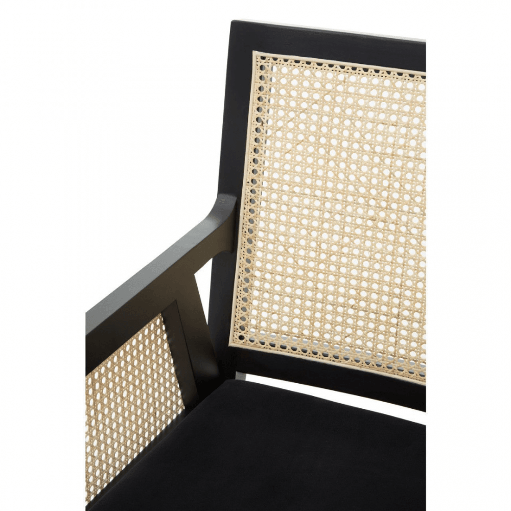 Eco-Friendly Cane Rattan And Velvet Black Armchair