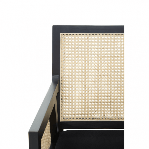 Eco-Friendly Cane Rattan And Velvet Black Armchair