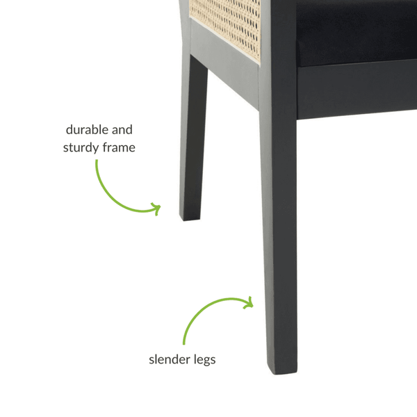 Eco-Friendly Cane Rattan And Velvet Black Armchair