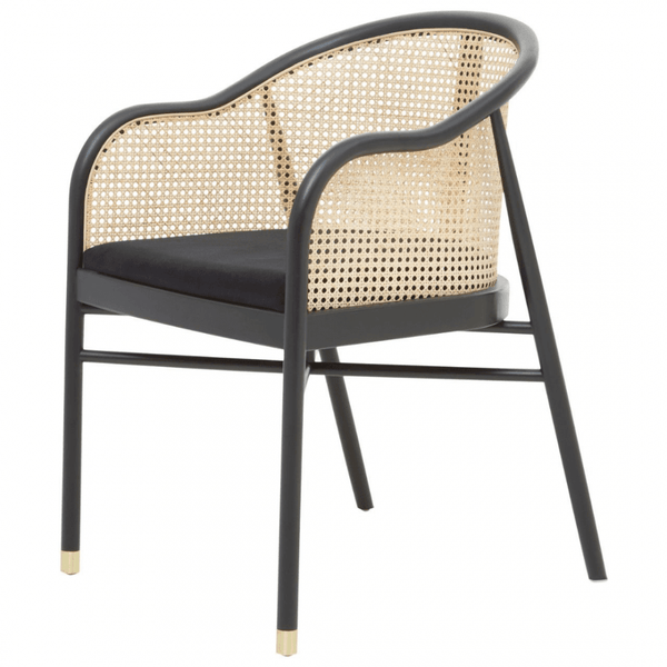 OUTLET Eco-Friendly Rattan And Velvet Black Armchair With Gold Tip Legs