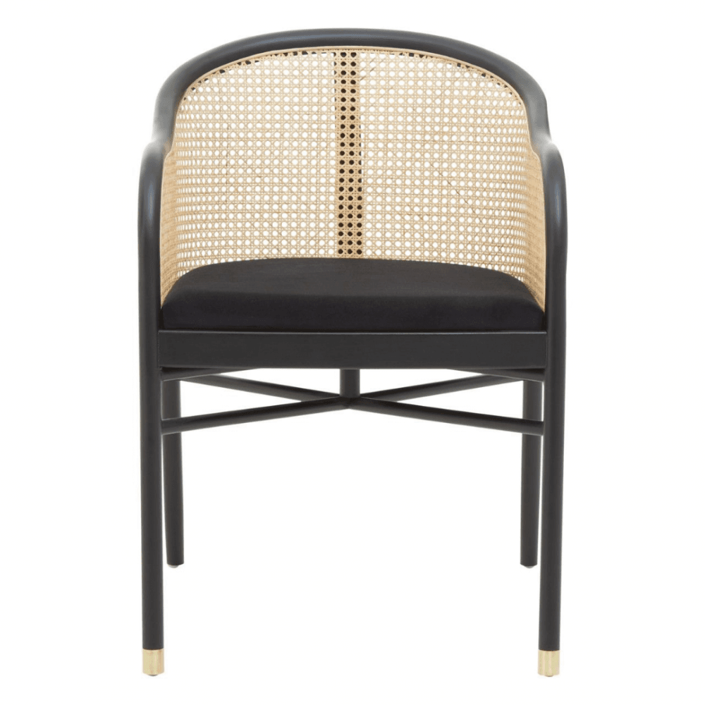 OUTLET Eco-Friendly Rattan And Velvet Black Armchair With Gold Tip Legs