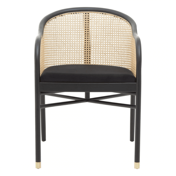 OUTLET Eco-Friendly Rattan And Velvet Black Armchair With Gold Tip Legs