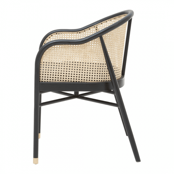 OUTLET Eco-Friendly Rattan And Velvet Black Armchair With Gold Tip Legs
