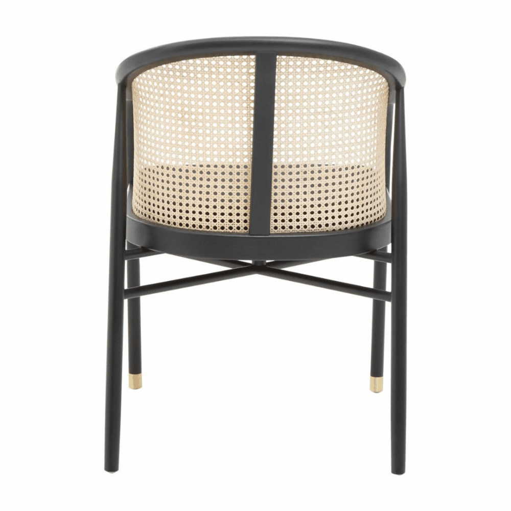 OUTLET Eco-Friendly Rattan And Velvet Black Armchair With Gold Tip Legs