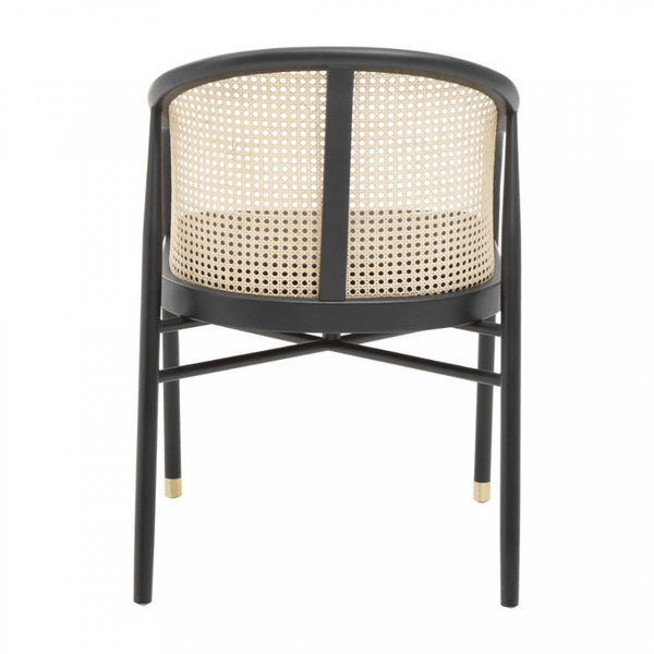 OUTLET Eco-Friendly Rattan And Velvet Black Armchair With Gold Tip Legs