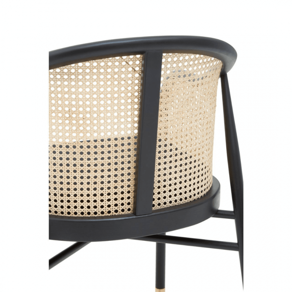 OUTLET Eco-Friendly Rattan And Velvet Black Armchair With Gold Tip Legs