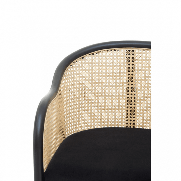 OUTLET Eco-Friendly Rattan And Velvet Black Armchair With Gold Tip Legs