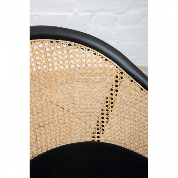 OUTLET Eco-Friendly Rattan And Velvet Black Armchair With Gold Tip Legs