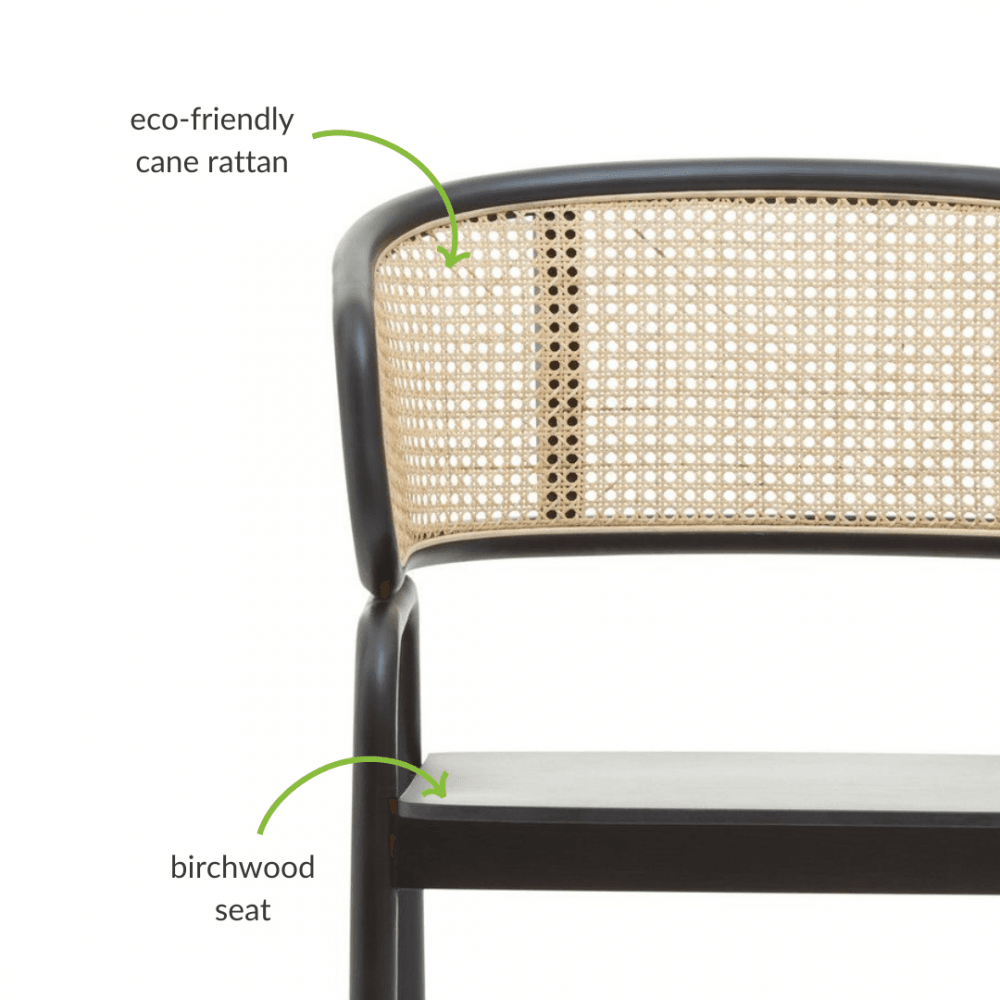 Eco-Friendly Rattan And Black Birchwood Dining Chair
