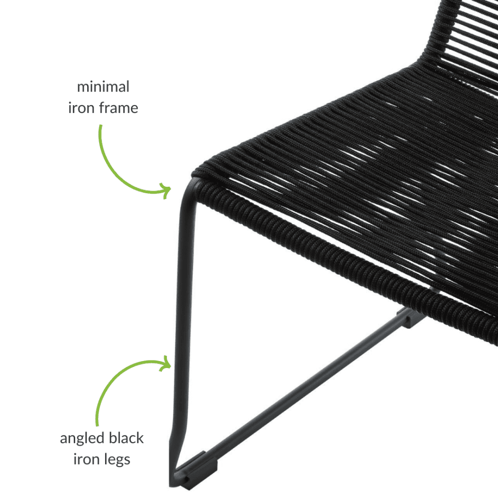 Black Natural Rope Chair With Black Iron Legs