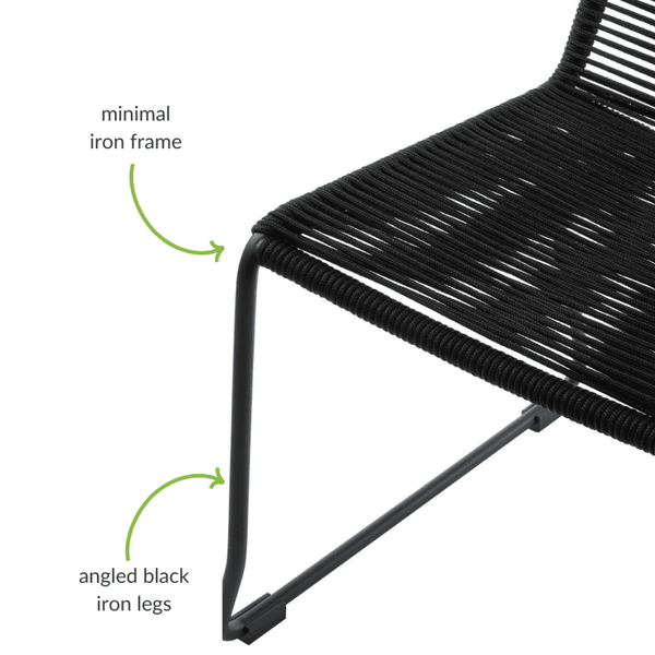 Black Natural Rope Chair With Black Iron Legs