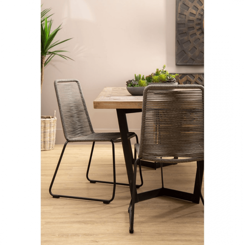 Grey Natural Rope Chair With Black Iron Legs