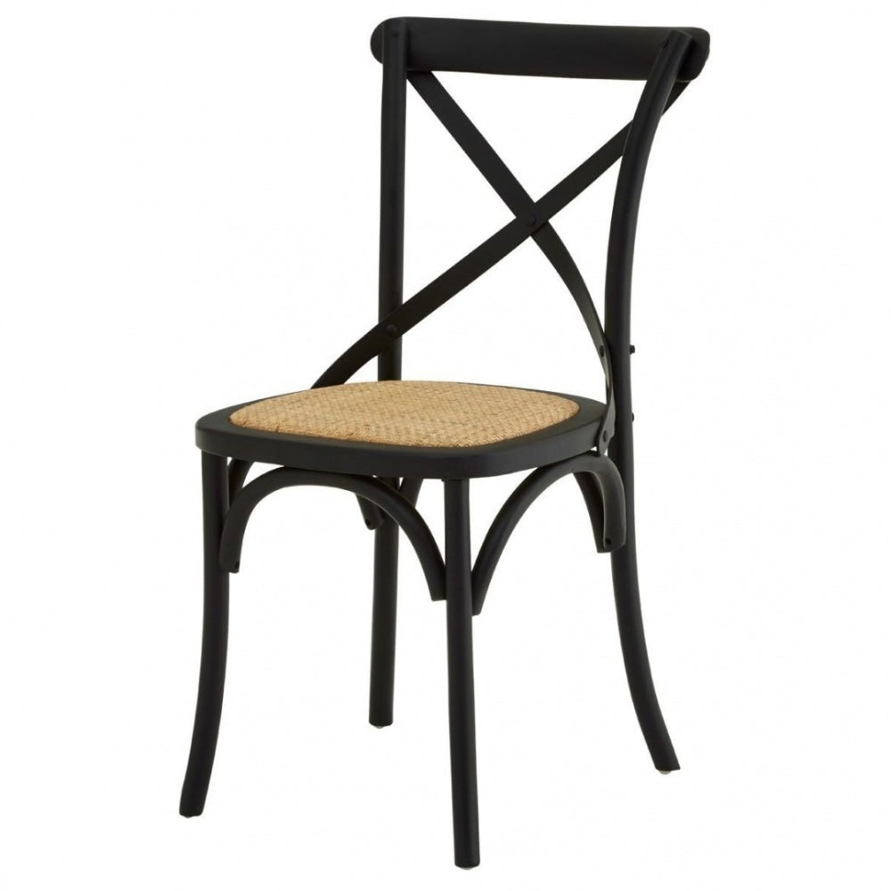 Cross Back Black Oak Wood And Weave Dining Chair